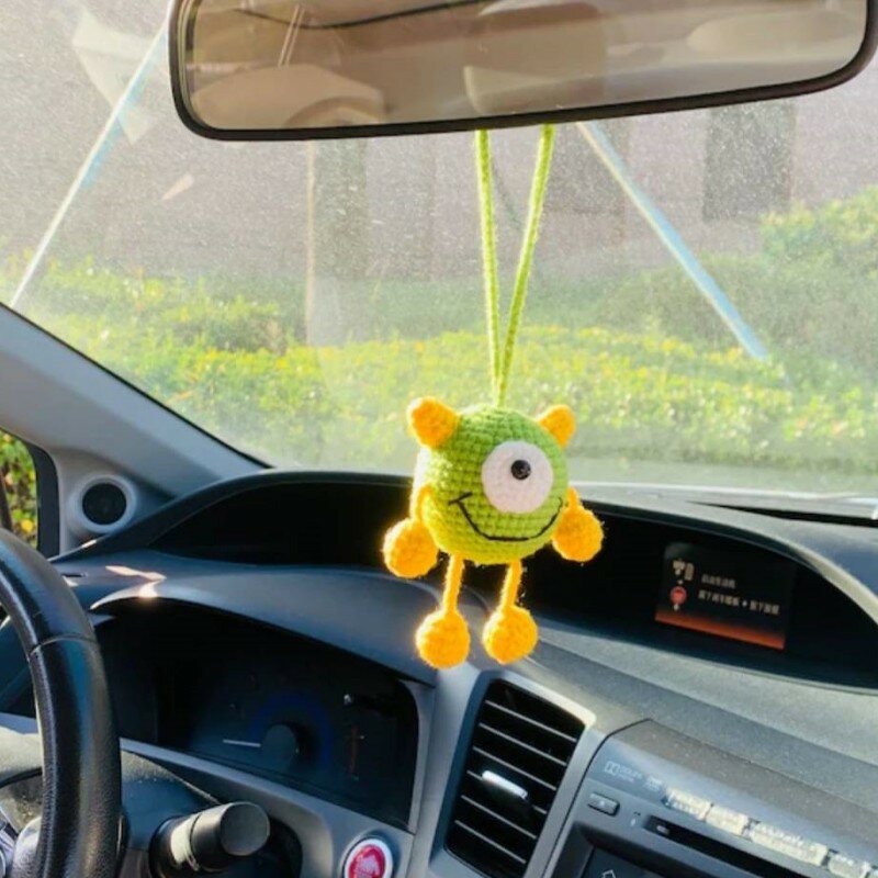 Car Interior Decoration Pendant for Women, Hand-Woven Monster of The Valley, Auto Rearview Mirror Pendant, Car Accessories