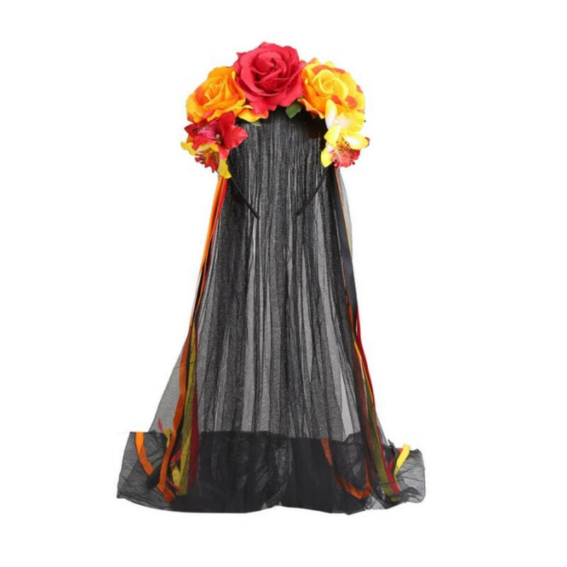 Diadema gótica de Halloween para mujer, tocado de flores del Día de los muertos con velo de araña, banda para el cabello Floral para fiesta de Cosplay, Festival