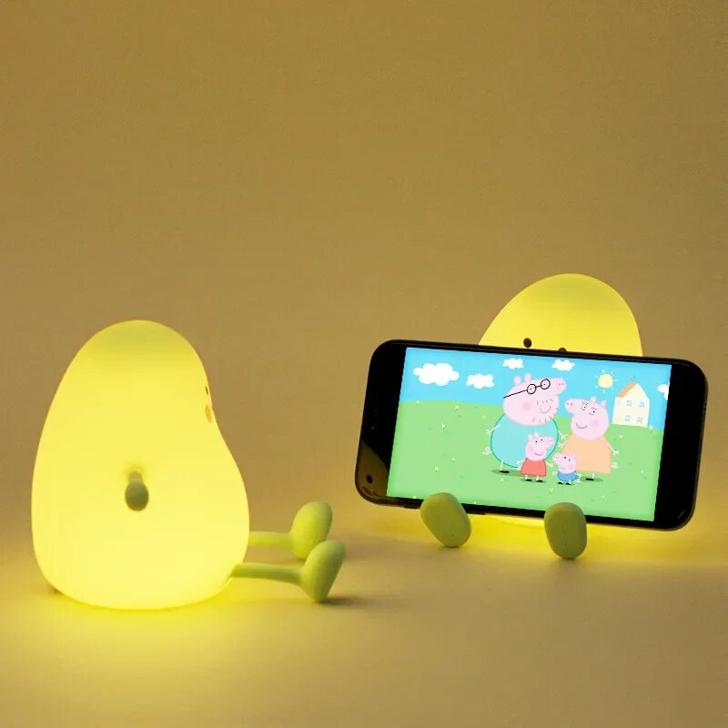 귀여운 망고 LED 야간 조명, USB 충전식 실리콘 침실 침대 옆 방 램프, 터치 센서 제어, 어린이 방 장식