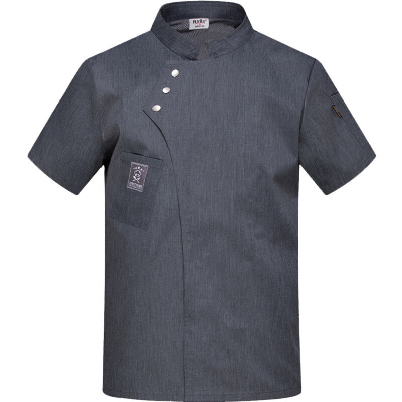 Chaquetas cortas de manga corta para hombres, uniforme de restaurante de cocina, camisa personalizada, servicio de panadería, vestido de Chef transpirable, delantal blanco