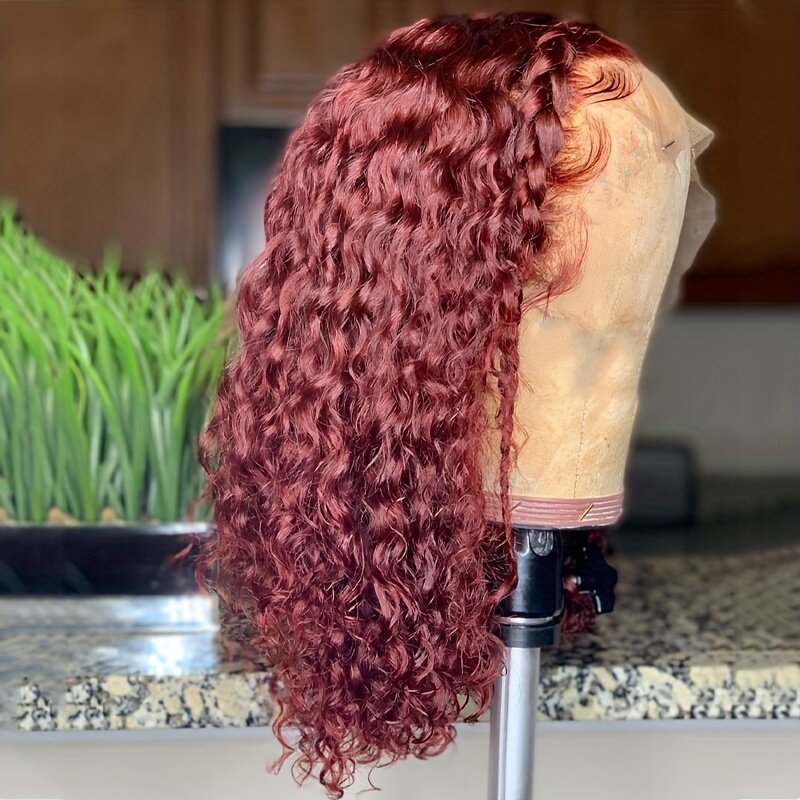 Bordowe peruki z krótkim kręconym bobem z ludzkich włosów dla kobiet 180% gęstość naturalne peruki typu Lace front 99j kolorowe peruki Bob