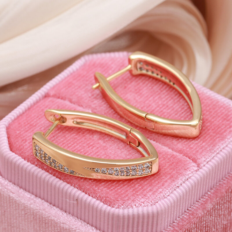 SYOUJYO-Brincos de argola dourados rosa para mulheres, joias para noiva vintage, zircão cúbico, brincos ingleses luxuosos, na moda, 585