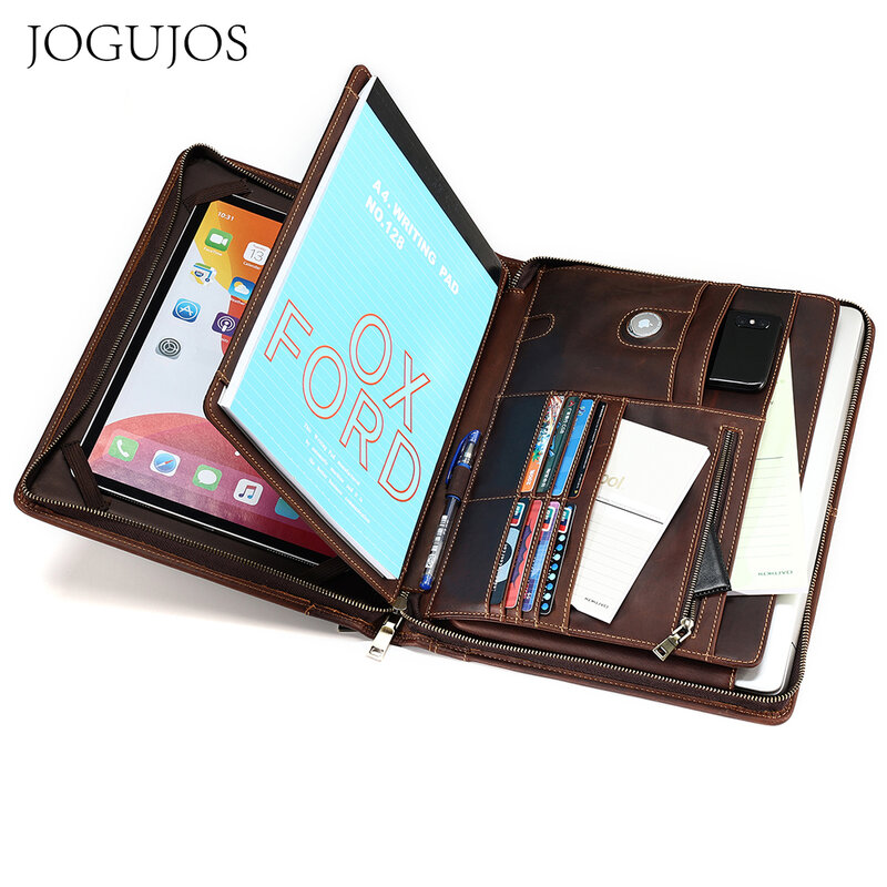 Jogujos-本革のメンズポータブルブリーフ,13.3インチのラップトップ,多機能ビジネスドキュメントバッグ