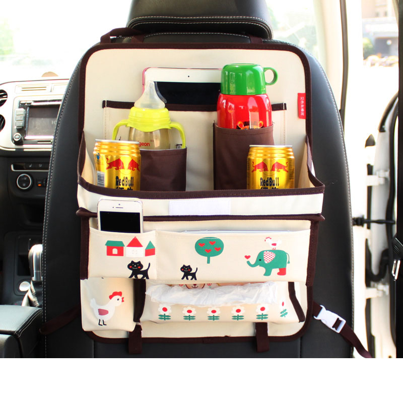 พับรถ Organizer Hiasan Mobil สำหรับเด็ก Multifuction ช่องเก็บของกล่องใส่กระเป๋า Oxford ถาดอาหารรถหลังเบาะแขวน