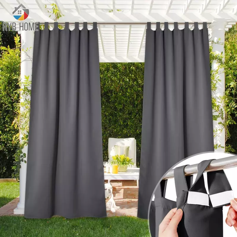 RYB HOME 2Pcs Outdoor Curtains Waterproof Indoor Outdoor Blackout Privacy Curtains for Patio Pool Hut Pavilion Gazebo Pergola