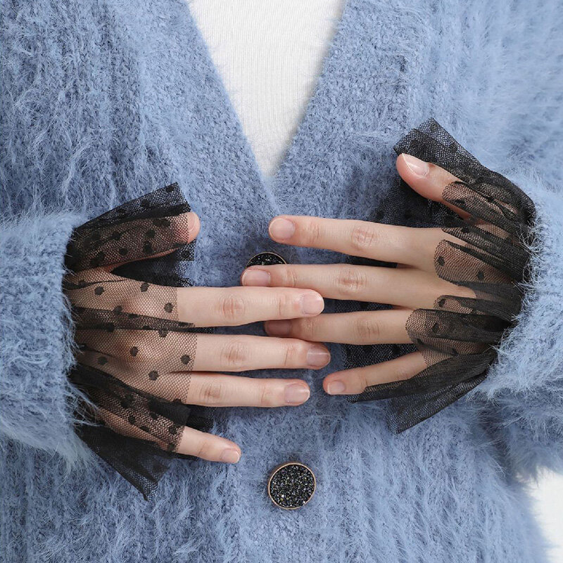 Polsini da polso con maniche finte in rete maniche elastiche a mano in pizzo a pois arruffato maglione decorativo da donna elastico maniche finte
