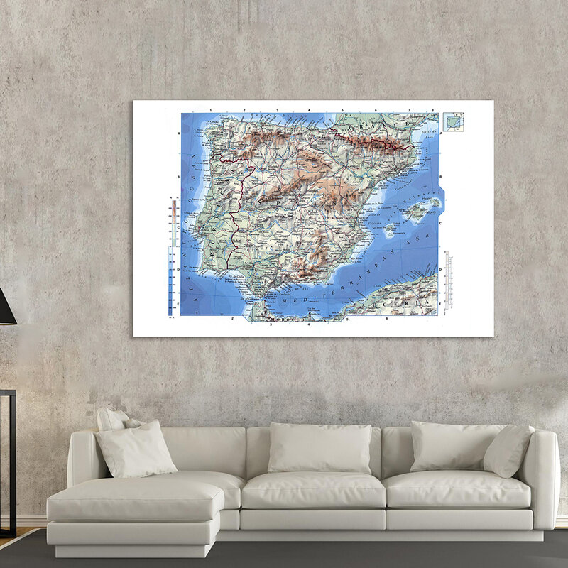 150*100cm mapa orograficzna hiszpanii szczegółowy plakat włókniny płótnie malarstwo ścienne wydruki artystyczne szkolne Home Decoration
