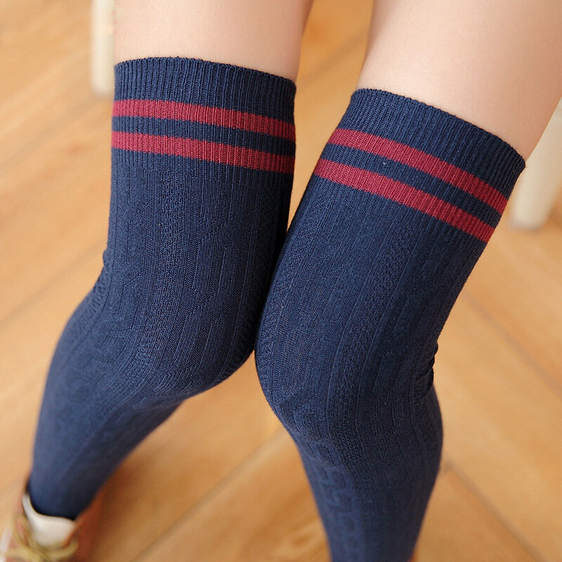 Calcetines altos hasta la rodilla para mujer, medias largas de encaje de algodón, gruesas, japonesas, Otoño e Invierno