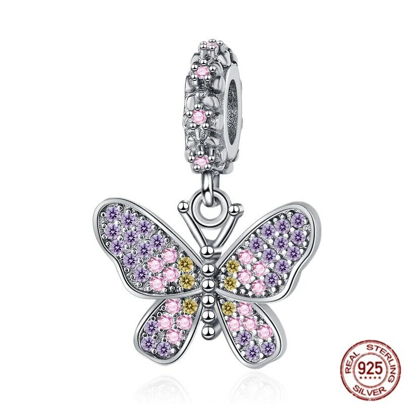 Neue 925 Sterling Silber funkelnden Schmetterling & Zitat Double Dangle Charm Perle passen original Pandora Armband Modeschmuck Geschenk