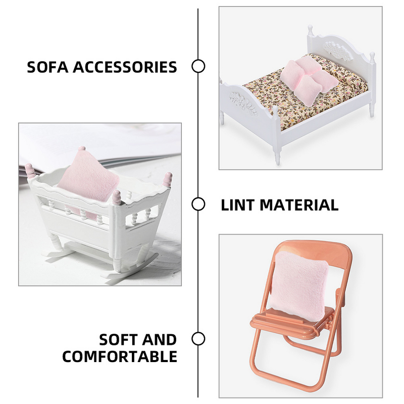 인형의 집 베개 미니어처 시뮬레이션 핑크 봉제 작은 쿠션 가구 모델 장난감 소파 침대 액세서리