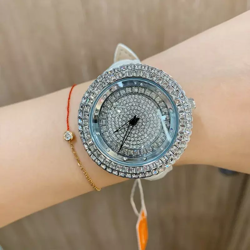 Temperament kobiety oglądają obracający się z pełnym diamentem luksusowy damski zegarek kwarcowy minimalistyczny pasek rekreacyjny prezent dla dziewczyny Relojes Mujer