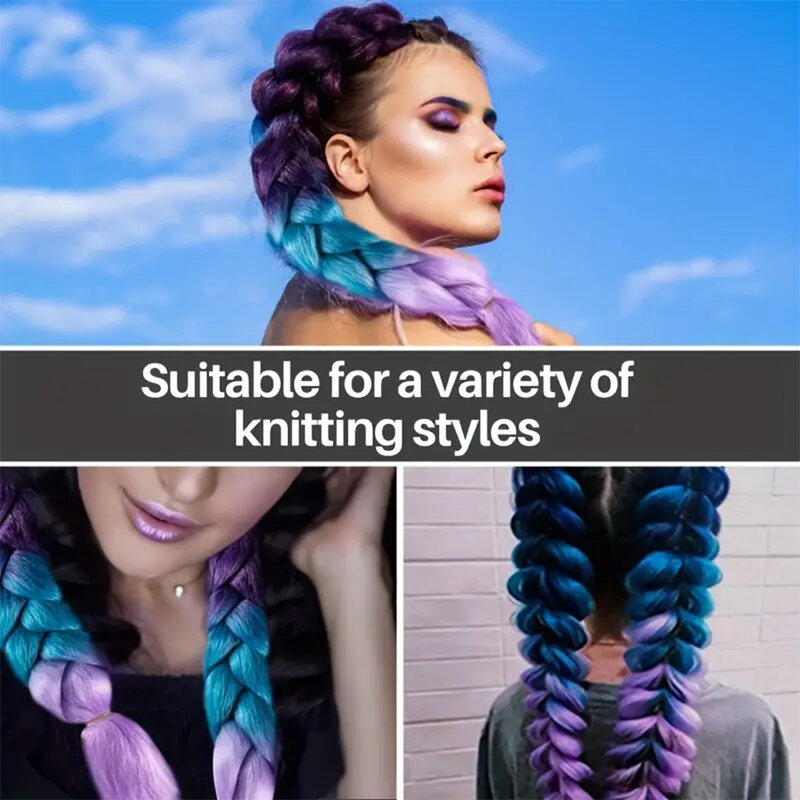 Colorido Ombre Jumbo trança extensões de cabelo para mulheres, peruca sintética, arco-íris trançado, Y2K, Cosplay Party, 24"
