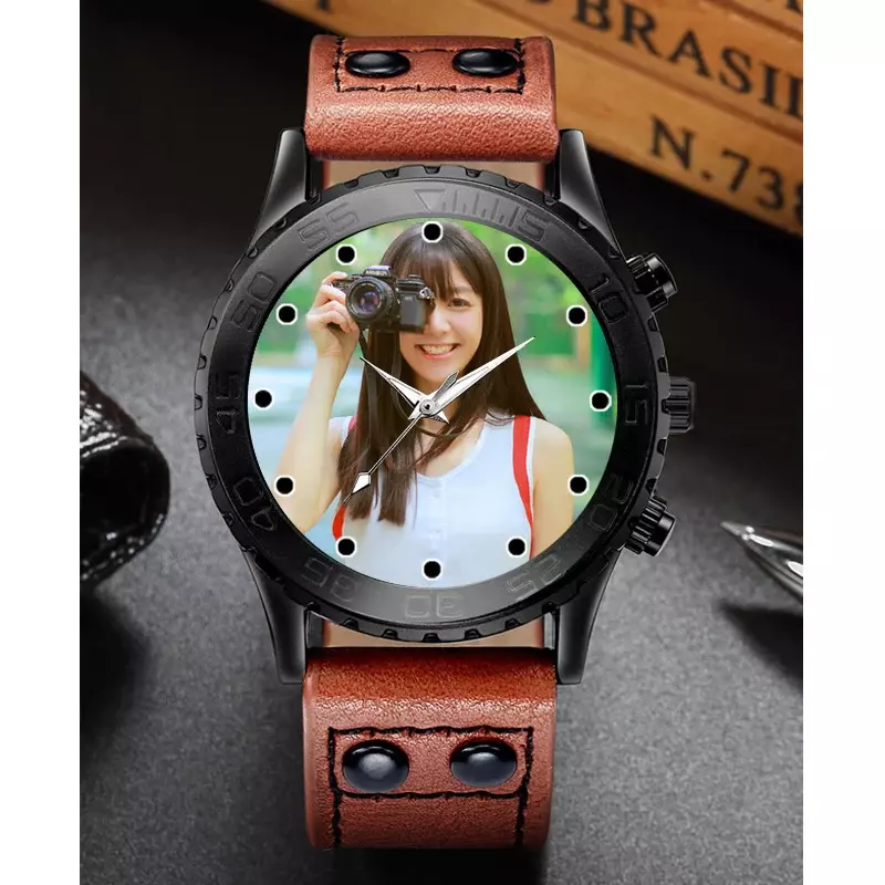 맞춤형 로고 사진 석영 시계 남성용, 사진 인쇄 시계, 그림 인쇄 시계, 크리에이티브 독특한 시계, 크리에이티브 DIY 손목시계