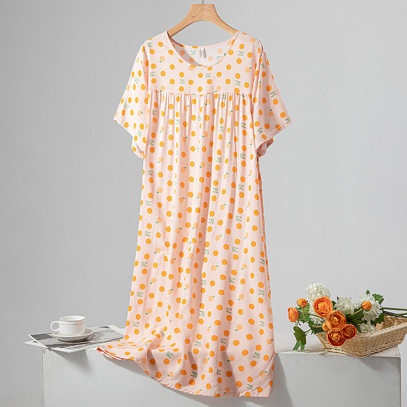 Koreańska modna koszula nocna domowa krótka piżama sukienka piżama z okrągłym dekoltem Damska bielizna Pizama Do Spania Damska