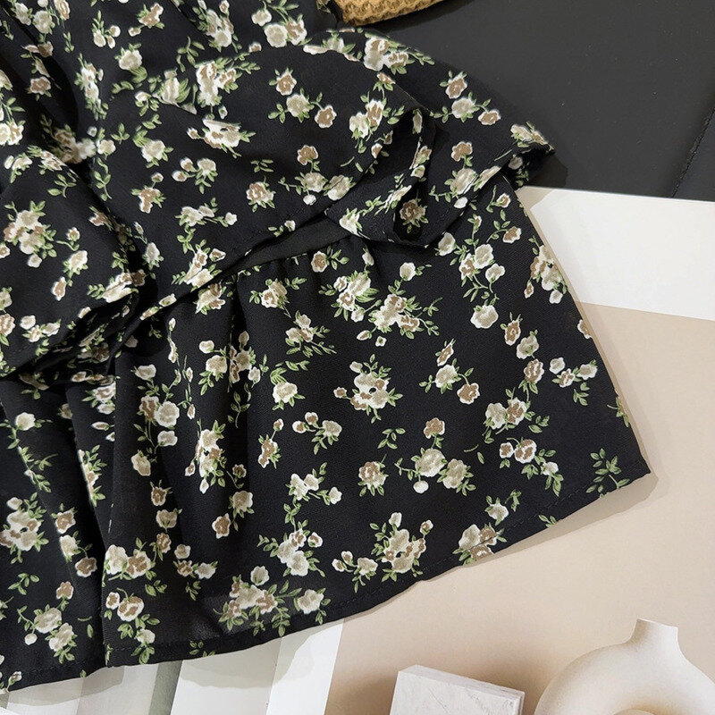High Waist Vintage Fashion Solid Elastic Waist Harajuku Elegant Flower Streetwear Print A-line Mini Skirt Summer New