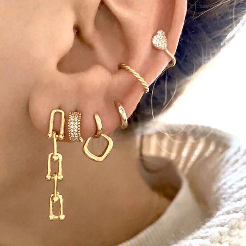 Boucles d'oreilles en argent regardé 925 pour femmes, pendentif géométrique vintage, boucles d'oreilles en or, étoile, gland, cerceau, cadeau de bijoux de mode