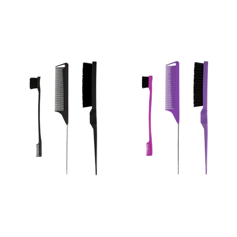 3Pcs Hair Styling Comb Kit Dual Sided Edge Brush & Rat Tail Comb & Teasing Comb