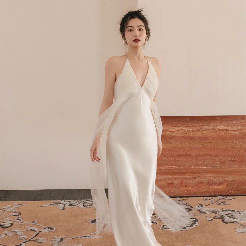 가벼운 웨딩 원피스 프랑스 스타일, 간단한 여행 사진 작가, 파티 및 결혼식용 여성 드레스, 2023 신상