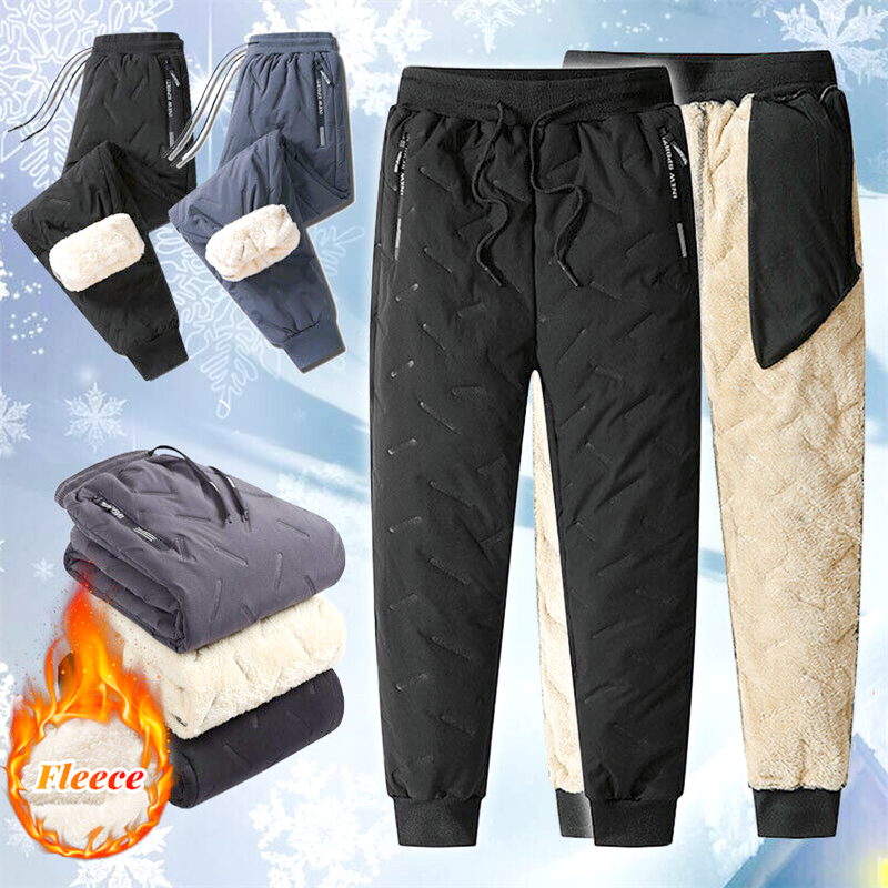 メンズフリースパンツ,暖かくて厚いニットのトラックスーツ,防水,サーマルドローストリング付き,冬