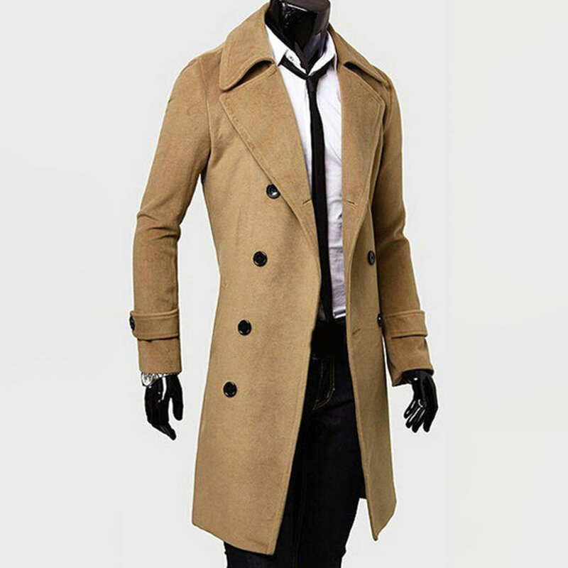 Модное мужское повседневное зимнее пальто, пальто с отворотами и пуговицами, ветровка, теплая приталенная Шерстяная Смесь (80 символов)