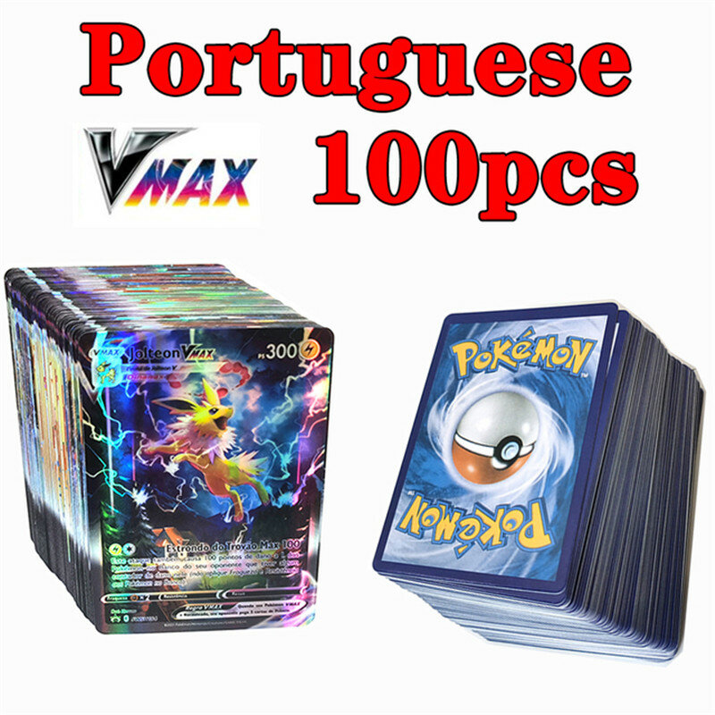Cartas de Pokémon portuguesas Vmax Charizard Pikachu, juego de batalla, cartas comerciales brillantes
