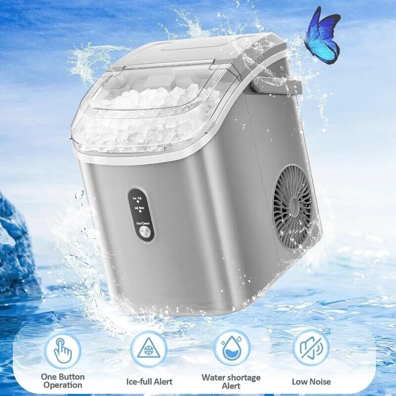 Nugget Countertop Ice Maker with Soft Chewable Pellet Ice, 34Lbs/24H,Pebble Portable Ice Machine with Ice Scoop, Self-Cleaning