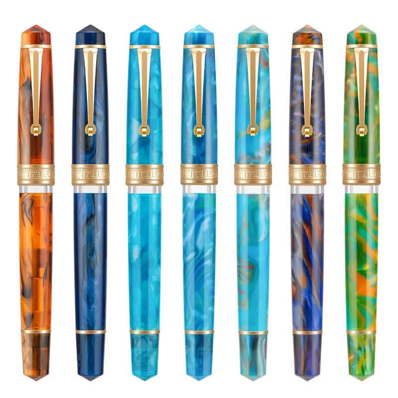 Asvine P20 Piston Filling Fountain Pen Acrylic Beautiful Patterns EF/F/M Nib with Golden Clip Smooth Writing Office Gift Pen