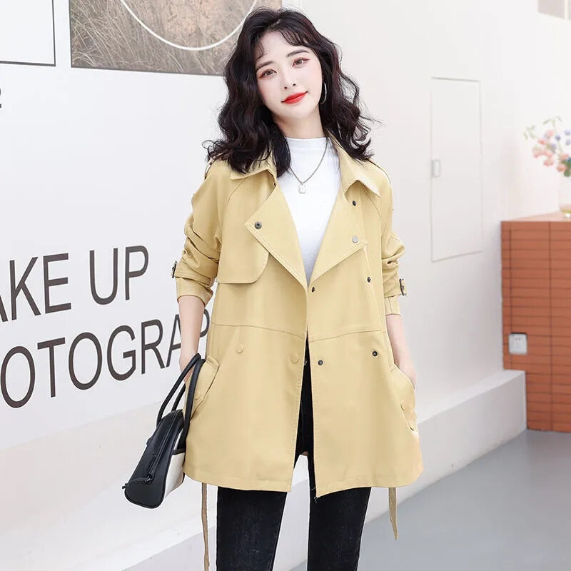 2024 Spring Autumn Sheepskin Jacket Women Genuine Leather Coat Loose Windbreaker Mid-Length Lady Belt Casual Tops Cloak Outwear
