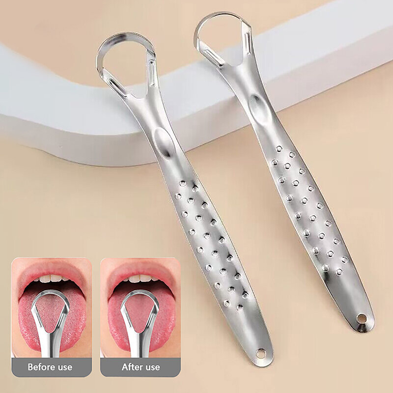 Non-slip Handle Open Type Tongue Scraper Reusable Stainless Steel Tongue Cleaner Oral Hygiene Fresher Breath Healthy Mouth