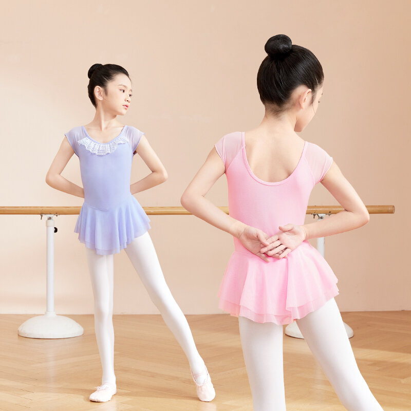 Meisjes Ballet Maillots Dans Bodysuits Dubbele Tule Rokken Kids Peuter Gymnastiek Maillots Kant Stiksel Ballet Dans Maillots
