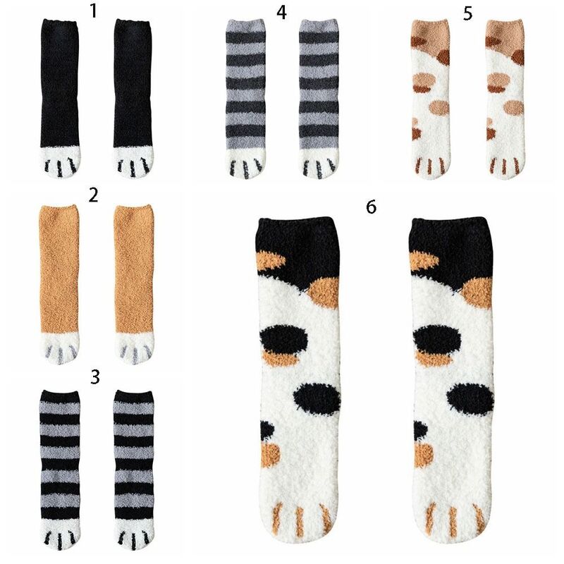 1 Pair Animal Fingers Cat Paw Winter Socks Coral Fleece Cat Paw Coral Fleece Warm Sock Soft Thicken Sleeping Socks Women