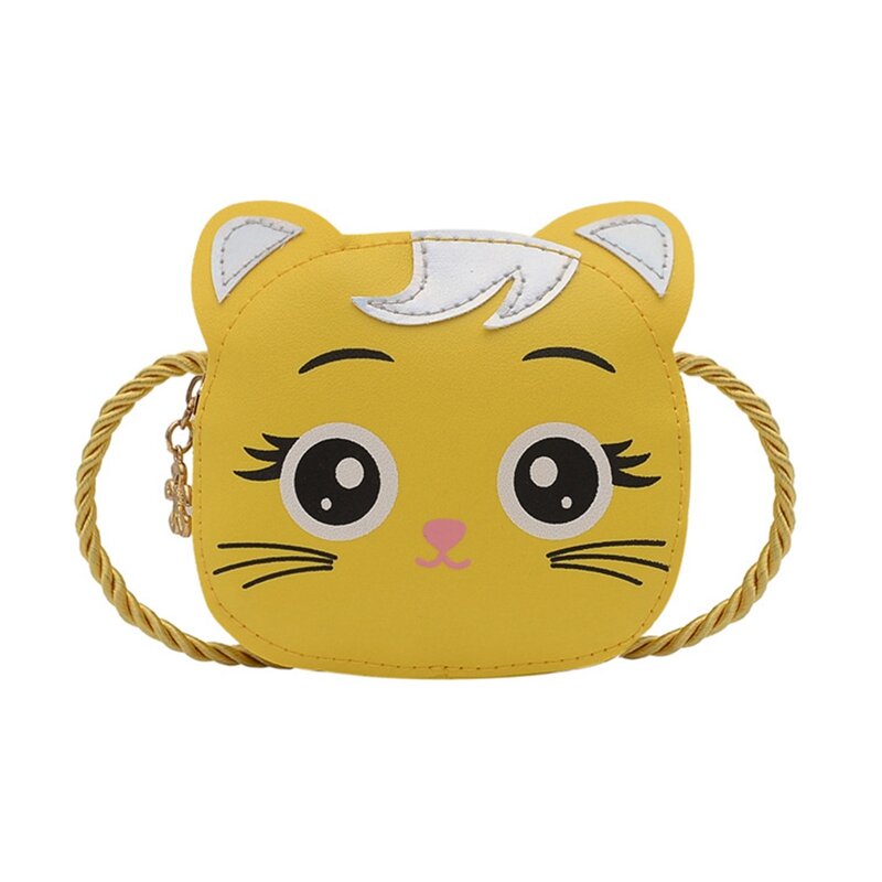 小さな女の子のための革のハンドバッグ,かわいい猫の体,漫画のショルダーバッグ,コイン,財布