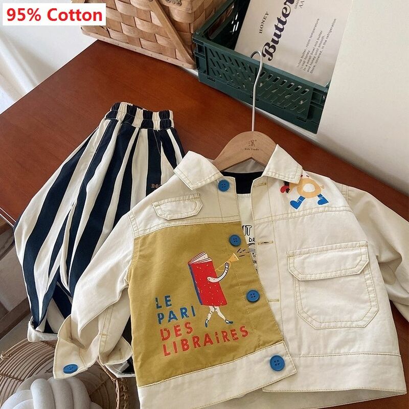 Chaqueta de algodón con solapa para niño y niña, abrigo cortavientos con bolsillos y contraste de Color, ropa de primavera y otoño, 2024