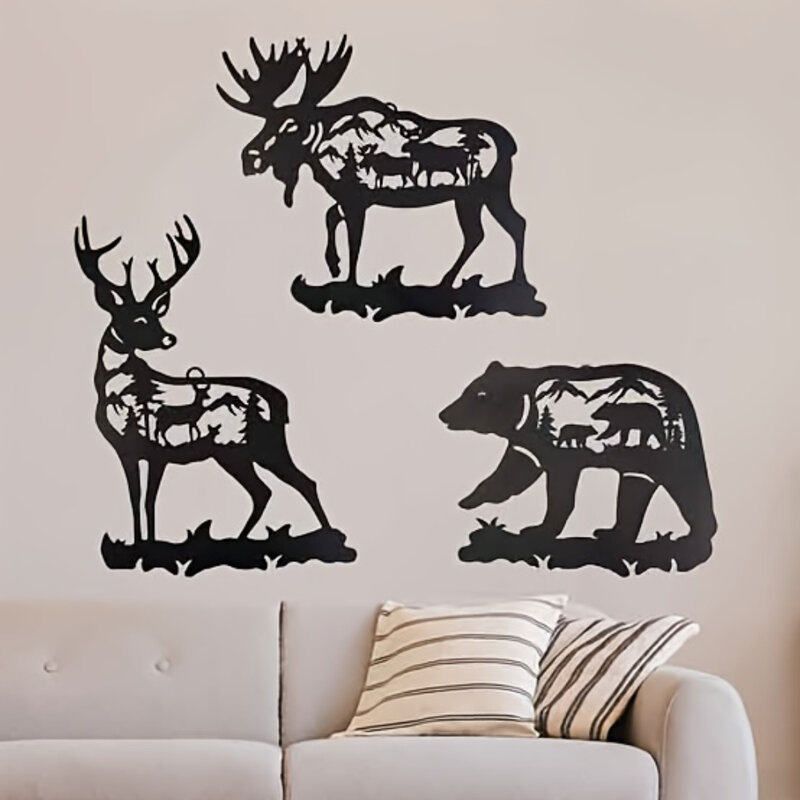 1 pz piccolo animale appeso pittura traforata ferro arte decorazione della parete della casa, ferro battuto cervo alce orso Silhouette regalo appeso a parete
