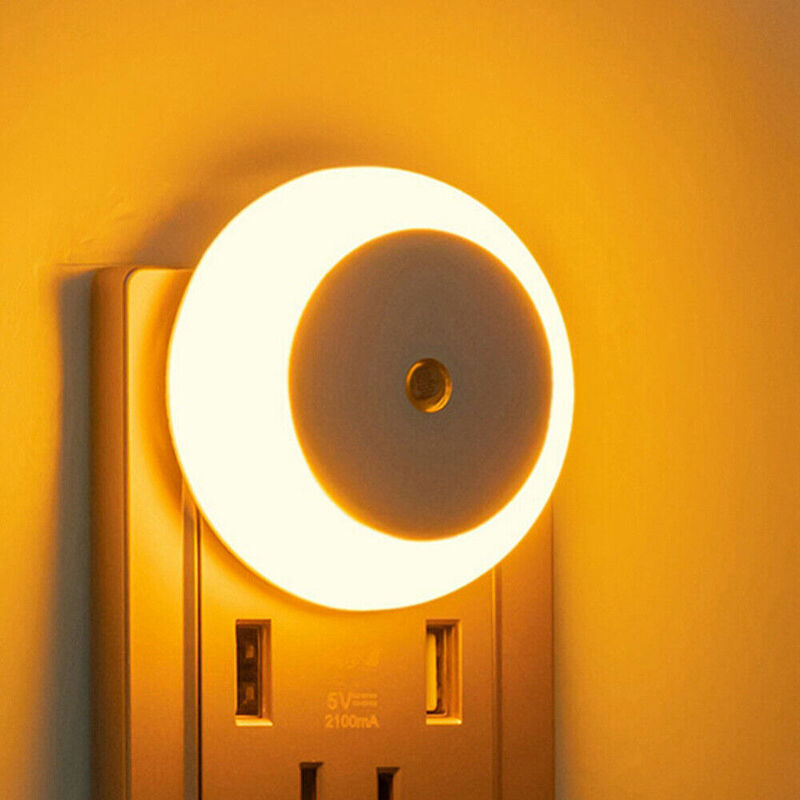 Lámpara de pared inteligente con Sensor de anochecer a amanecer, luz nocturna blanca redonda LED para baño, dormitorio, hogar, cocina, pasillo, ahorro de energía, enchufe de la UE