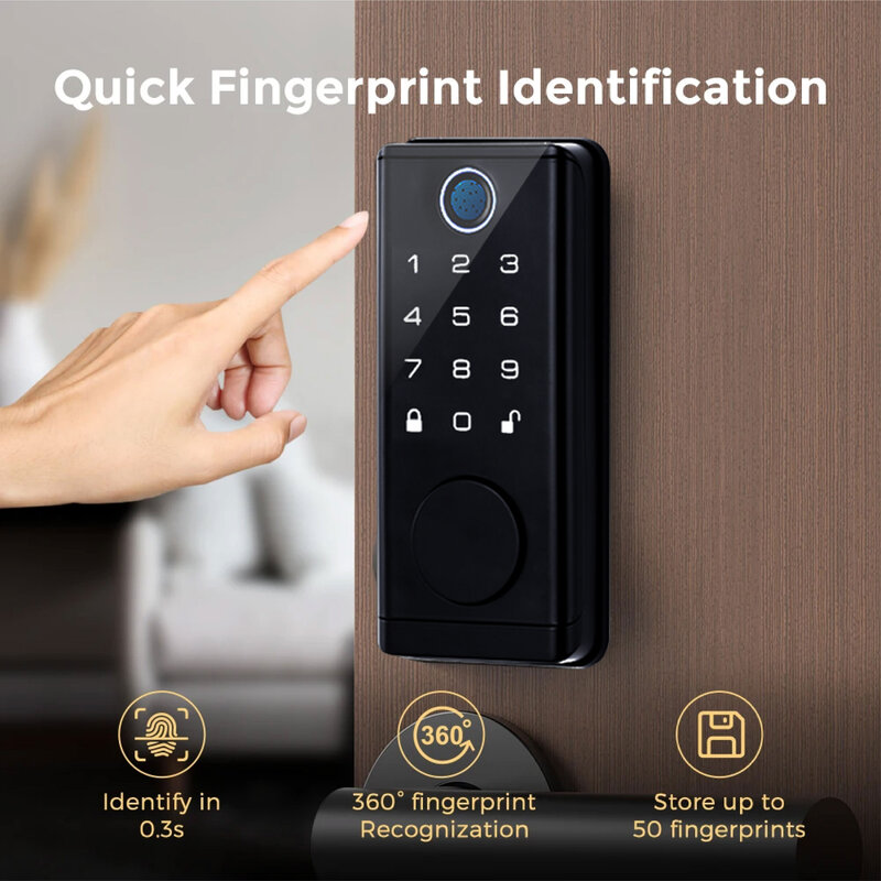 Serrure de porte électronique numérique avec carte RFID, empreinte digitale intelligente, mot de passe, pêne dormant Tuya, entrée sans clé, serrures biométriques