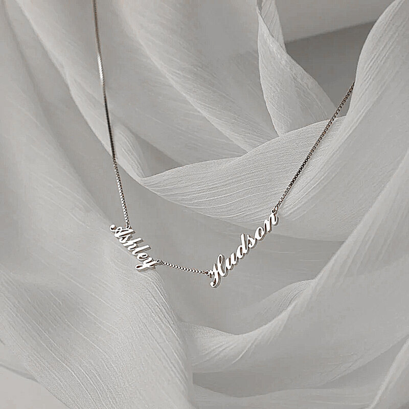 Ожерелье с надписью для женщин, ювелирное изделие на заказ из нержавеющей стали с двойным именем, цепочка в коробке, рождественские подарки для пар, прямая продажа