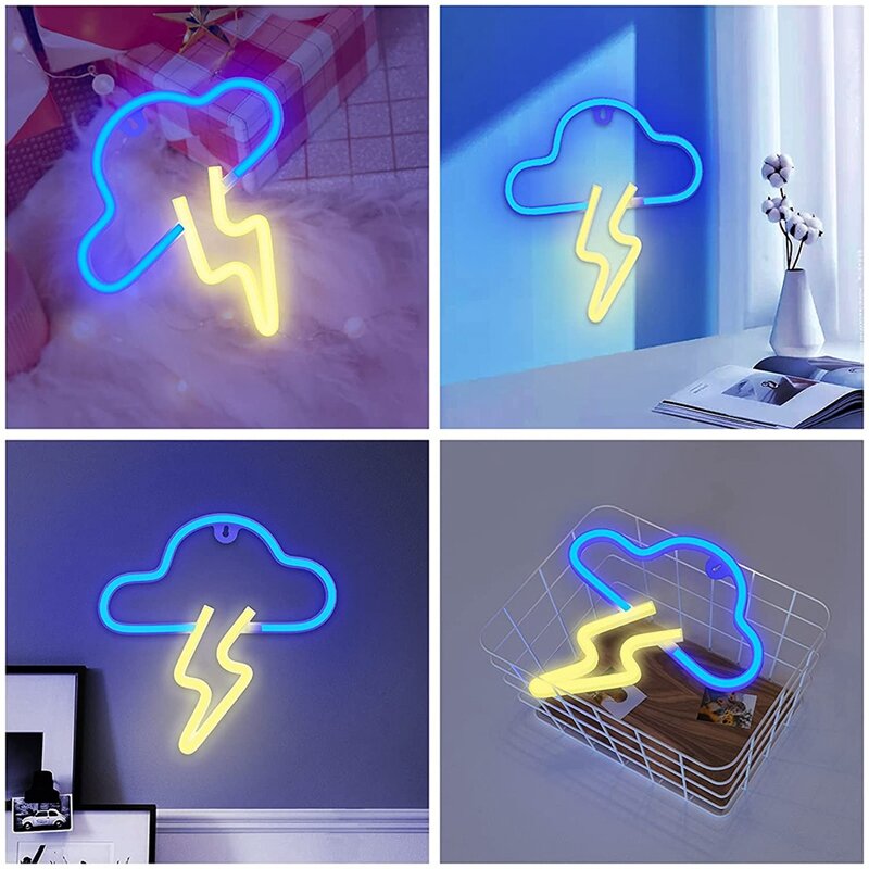 Cloud Neon Signs LED Veilleuse, USB, Batterie, Décor de chambre, Bar, ix, Chambre, 62 LED