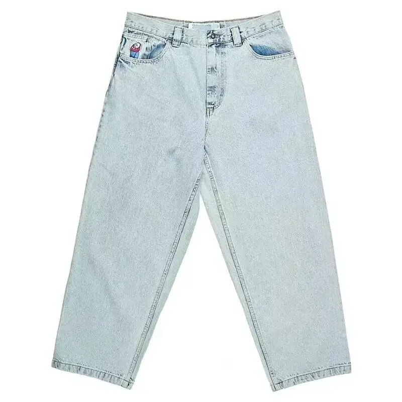 Big Boy Y2K celana jeans lurus longgar, celana jeans sederhana bordir kartun Harajuku Hip Hop modis pinggang tinggi untuk anak laki-laki