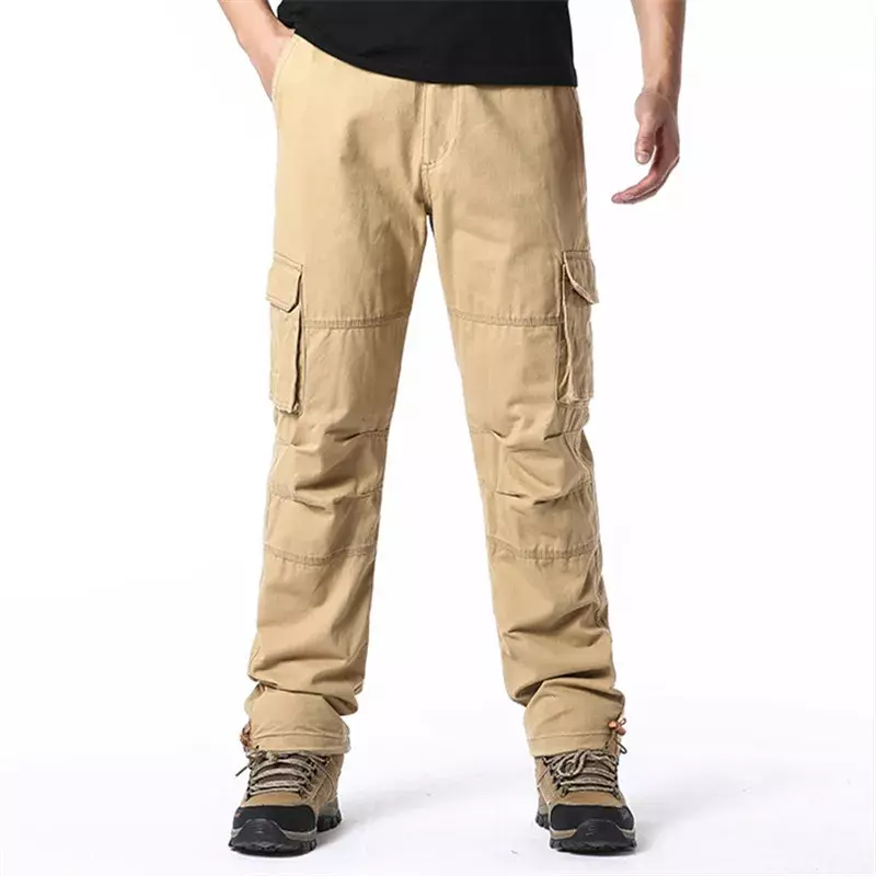 2024 Large Pocket Loose Overalls Men's Outdoor Sports Jogging Tactical Pants Elastic Waist Pure Cotton Casual Work Pants