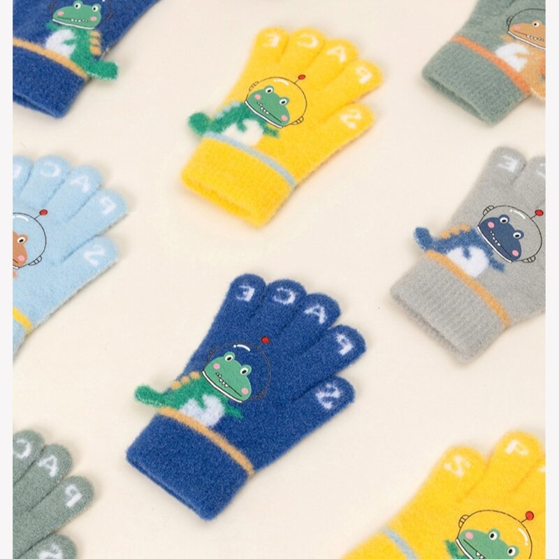 Детские вязаные перчатки из акрилового волокна, красочные зимние теплые перчатки с милым мультяшным рисунком, с рисунком