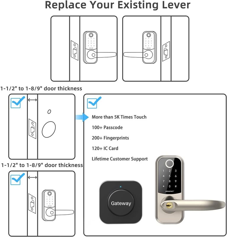 Smonet Electronic Smart Door Lock Biometric Fingerprint Keyless Front Deadbolt Locks Wifi Remote Unlock Password Home IC Card