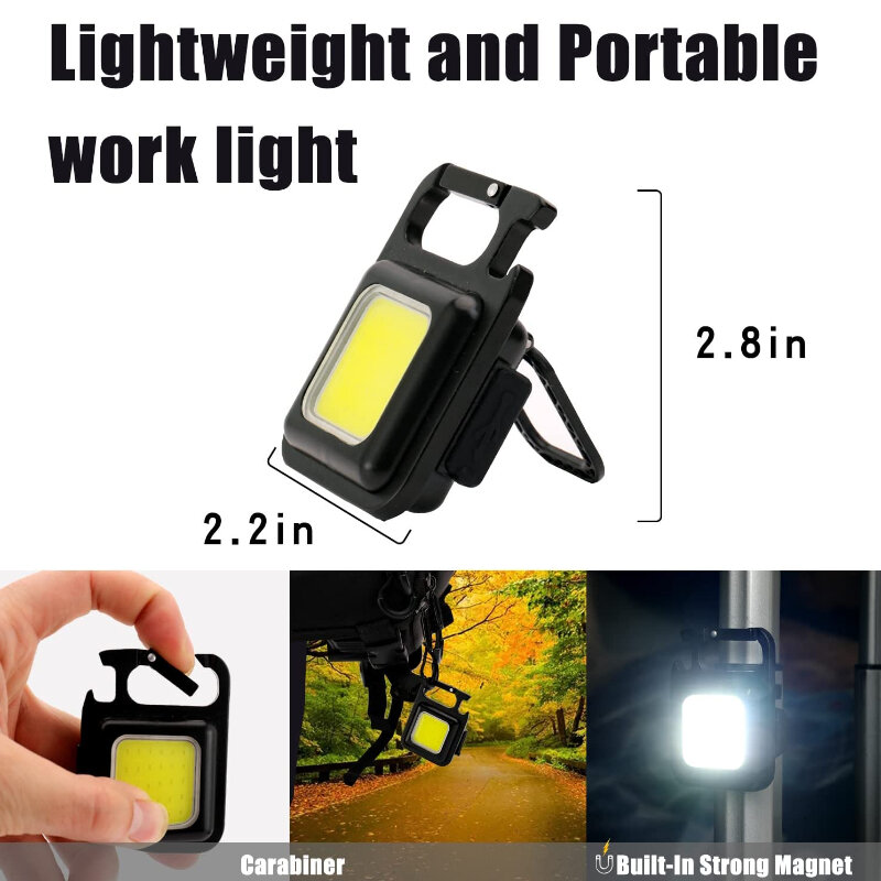 Mini linterna LED de trabajo recargable, luz COB brillante para llavero, linterna portátil para acampar al aire libre, Sacacorchos de luz pequeña