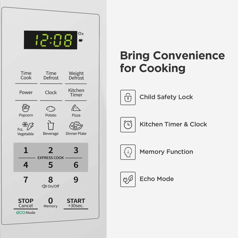 EM720CPL-PM Countertop Microwave Oven with Sound On/Off, ECO Mode and Easy One-Touch Buttons, 0.7 Cu Ft/700W, Pearl White
