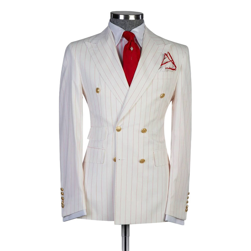 Пинполосатый мужской костюм, пальто, платок, лацканы, смокинги для свадьбы, облегающая двубортная одежда для жениха, деловой и офисный блейзер