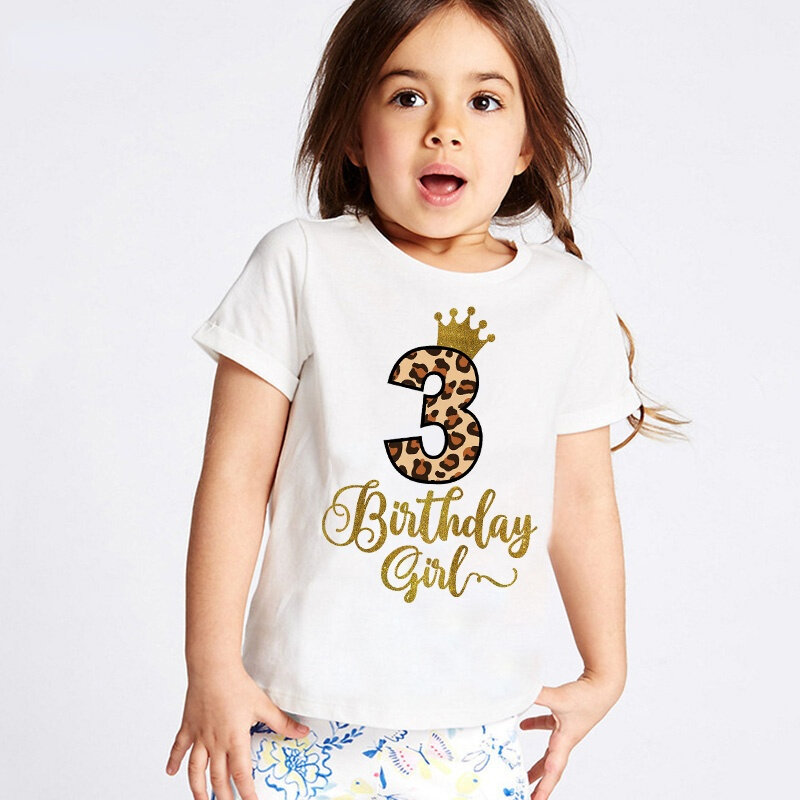 New Cute Birthday Girls Number T Shirt Children Happy Birthday Princess Present T-shirt Girl Birthday Party Tshirt Drop Shipping