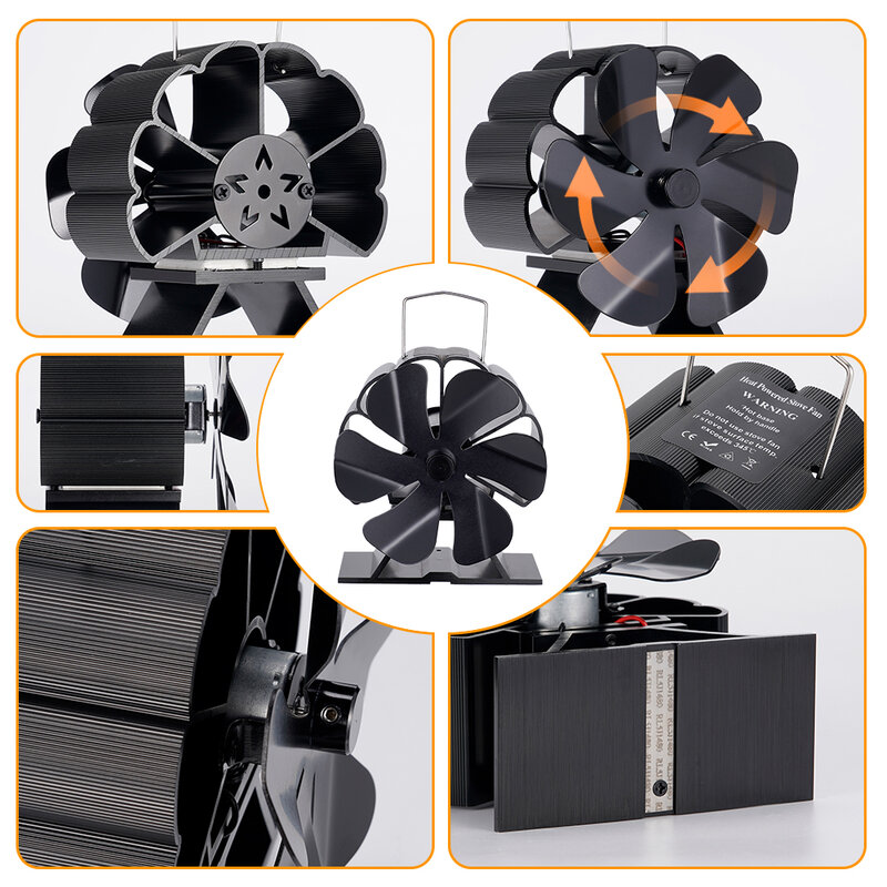 Mini ventilador de 6 aspas para estufa, sistema de ventilado para quemador de leña, Eco silencioso, distribución eficiente del calor en el hogar