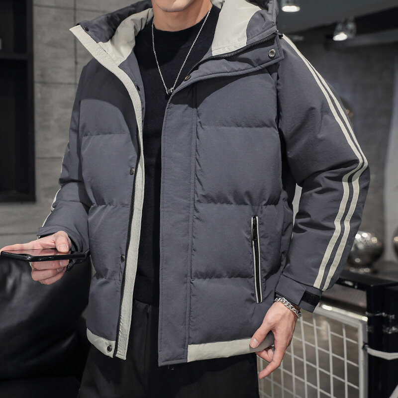 2024 zimowa nowa męska bawełniana koszula koreańskie Casual z kapturem, gruba puchowa kurtka bawełniana Trend męska bawełniana kurtka męska Top