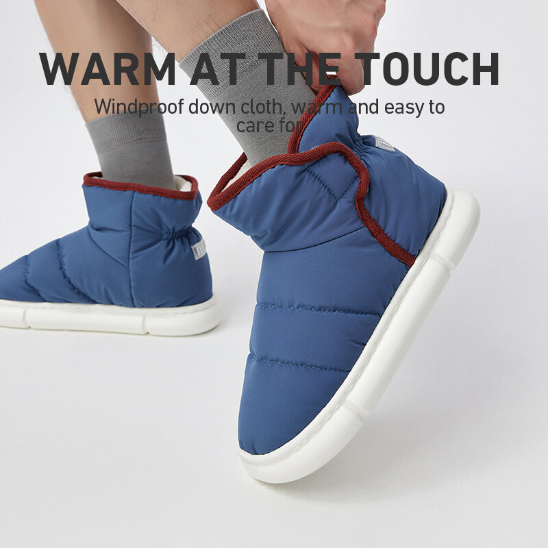 UTUNE Winter Warm Boots Down High Top Plush Furry Cotton Home Shoes Indoor Outdoor Non-slip Soft Sole Women Men Couple Shoes