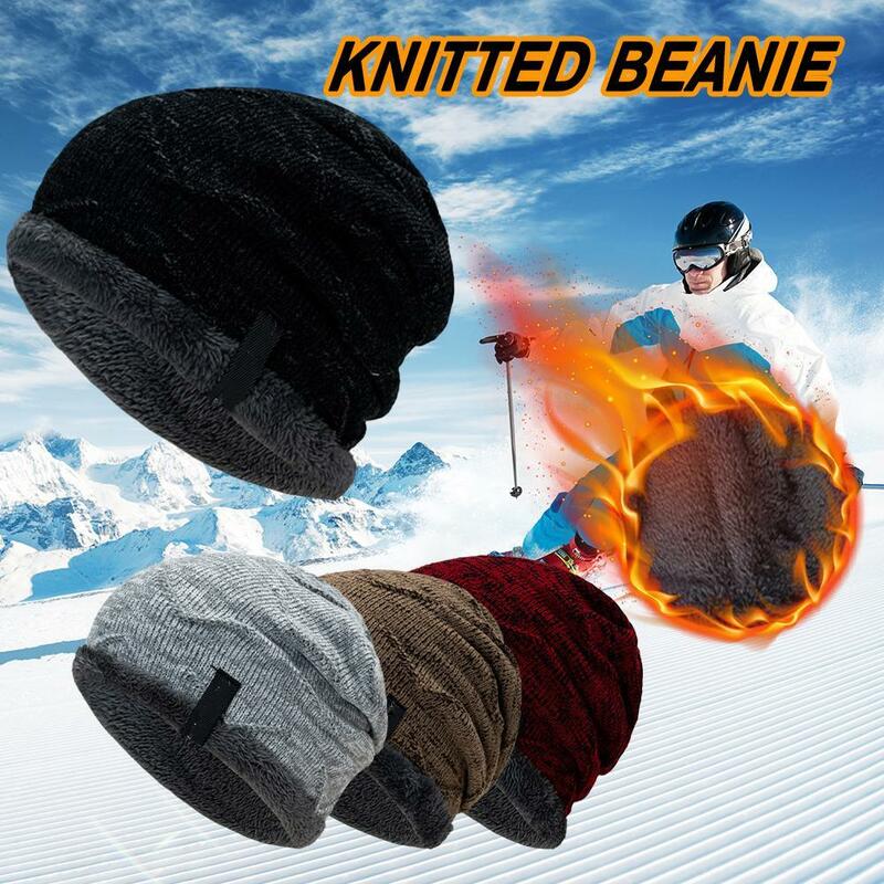 Topi Beanie rajut pria, topi Beanie rajut bulu hangat musim dingin, topi Ski Slouchy hangat, topi Beanie rajut